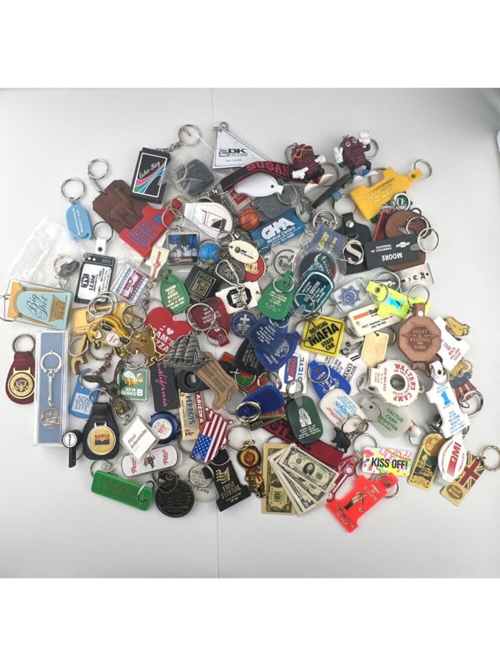 Large Vtg Lot Of 110 Keychains from the 70s and 80s Advertising Travel and More